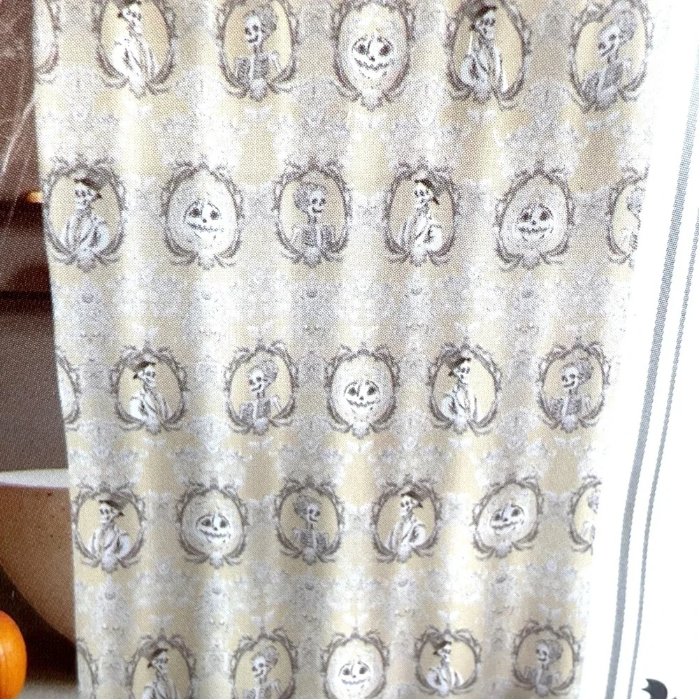 Envogue Halloween Skeleton Pumpkin Damask Cotton Linen Shower Curtain 72x72  NEW